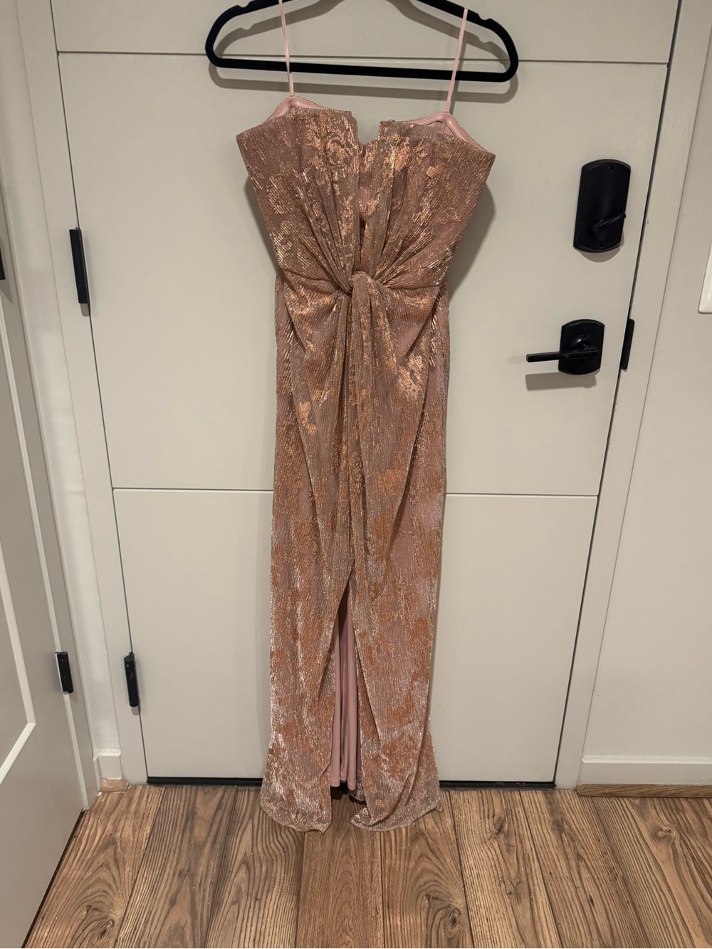 Adrianna Papell Dusty Blush Metallic Knot-Front Gown